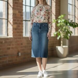 Lauren‎ Ralph Lauren Women's Blue Denim Pencil Skirt Size 12 Knee Length